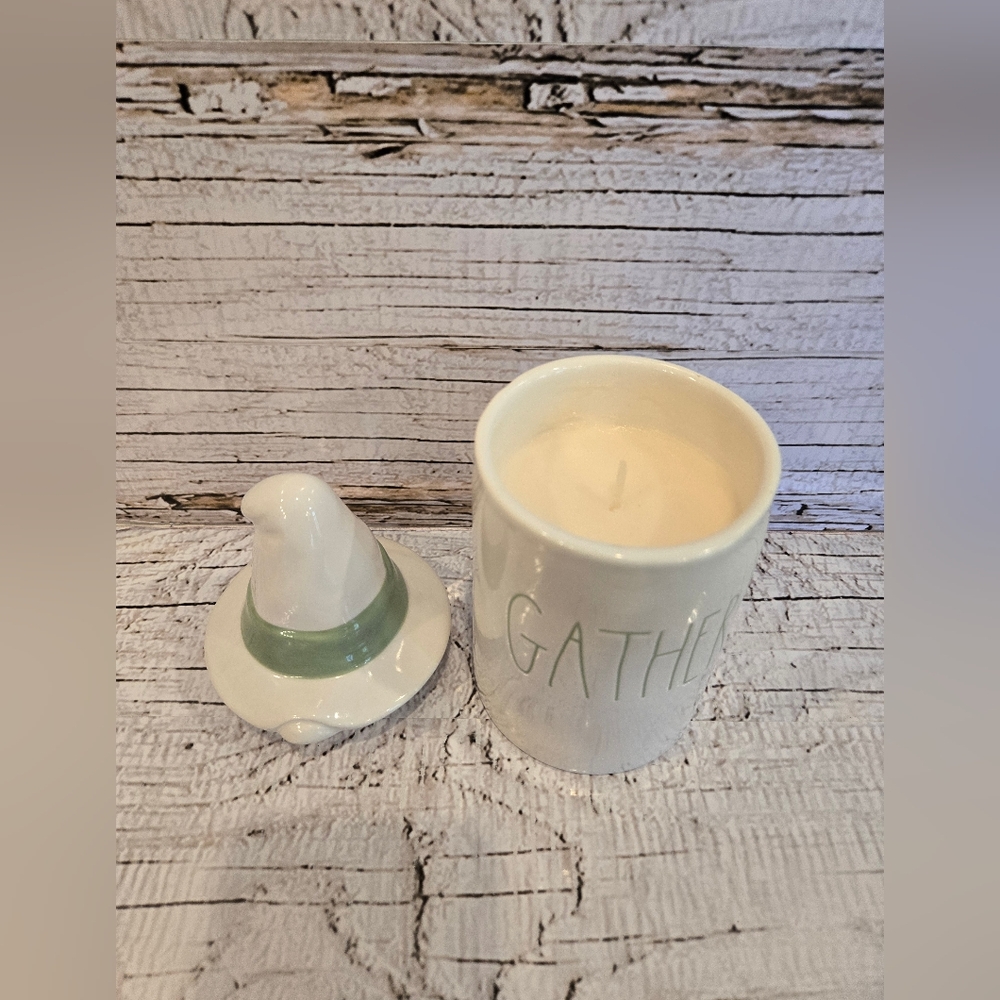 Rae Dunn "Gather" Eucalyptus Sage Scented Candle with Pilgrim Hat topper
